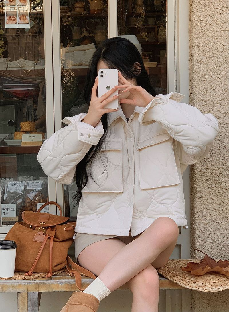 [BELLIDE MADE] Mat string quilting collar lightweight jacket padding
