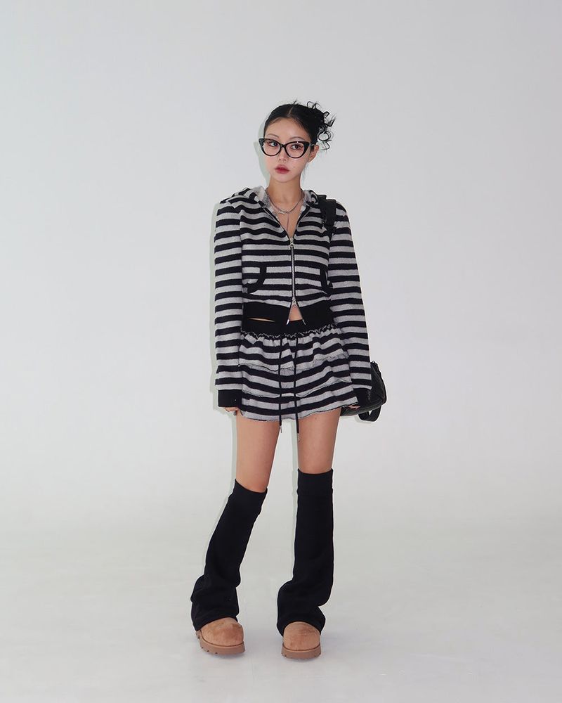 Tsuki Stripe Hooded Zip-Up Jacket