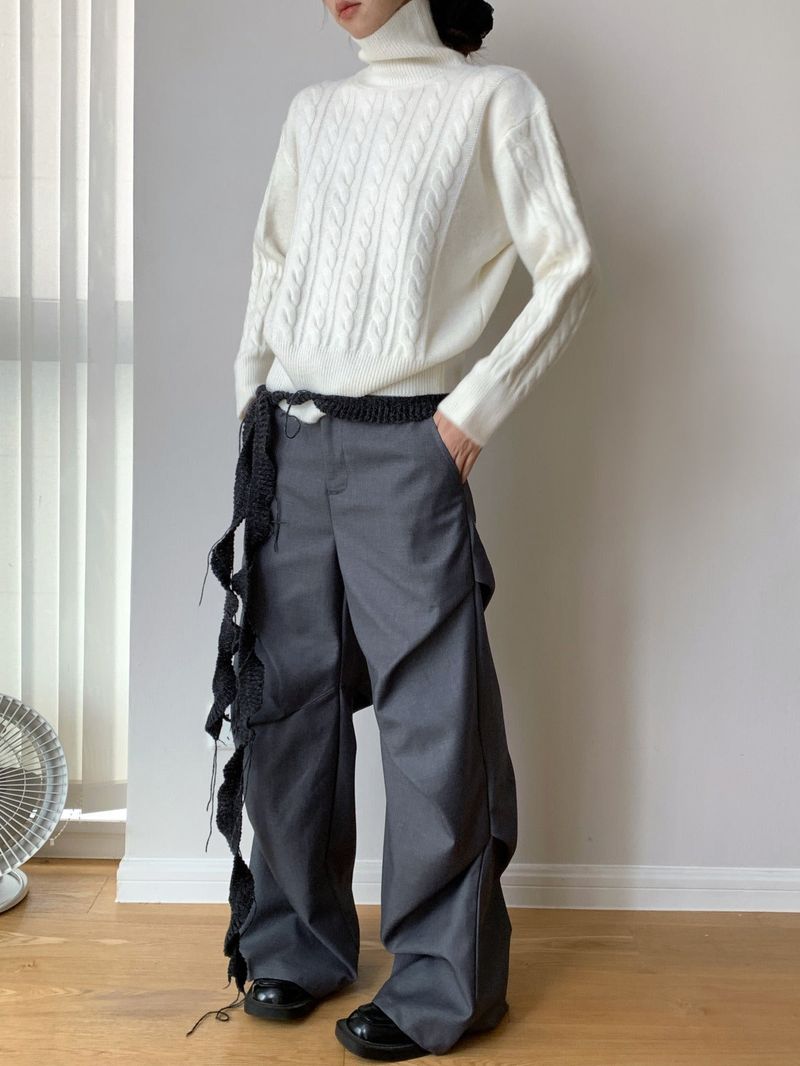Jacquard Turtleneck Twisted Wool Knitwear