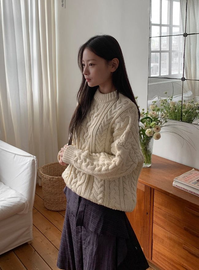 BAON（バオン）の「Hanme Cable Round Wool Knit（Tops）」
