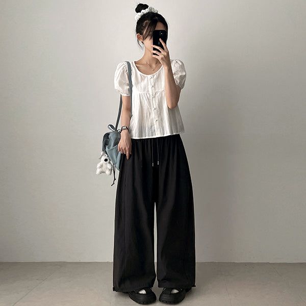 Bert Puff Sleeve Short Sleeve Blouse
