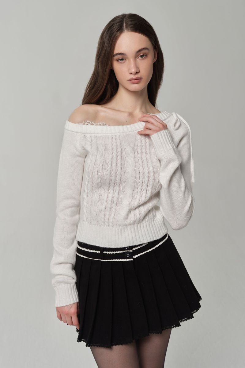 Rosy cake cable knit, White