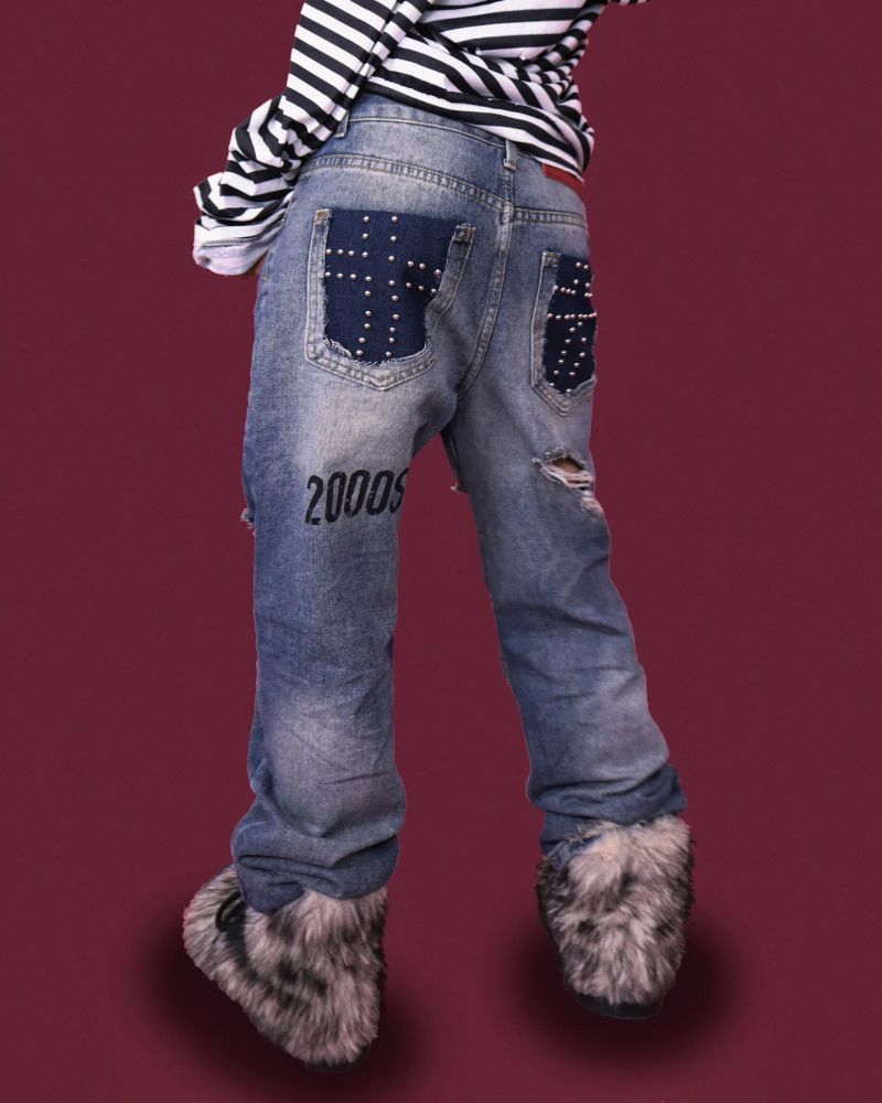 punky damage baggy denim pants