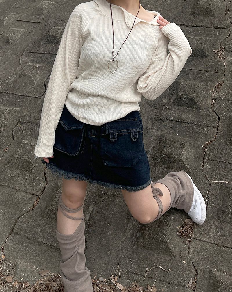Waffle cut diagonal knit hood