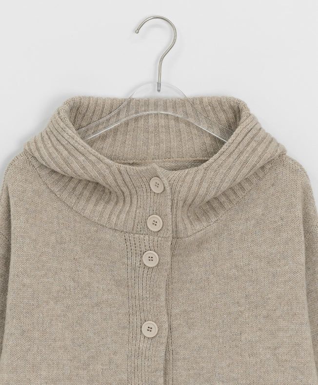 Mihro High Neck Hood Wool Knit Cardigan