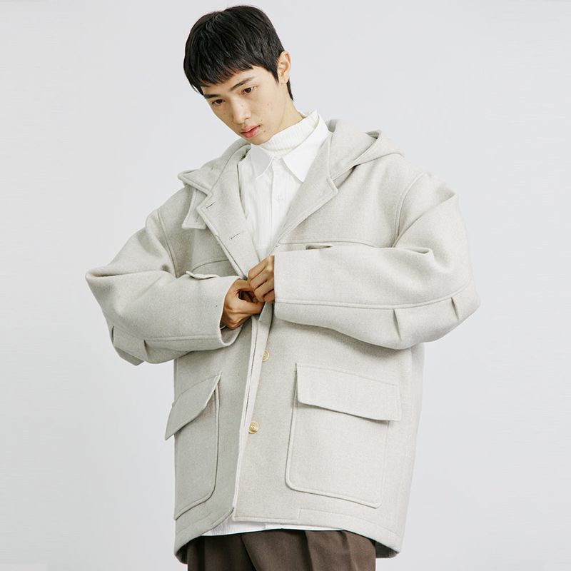WOOL BLENDED FIELD HOOD COAT OATMEAL