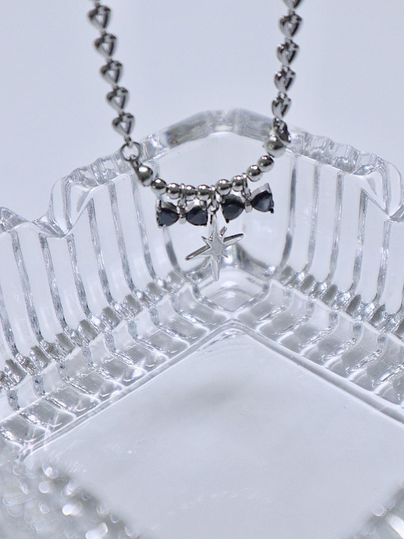 black double ribbon twinkle necklace