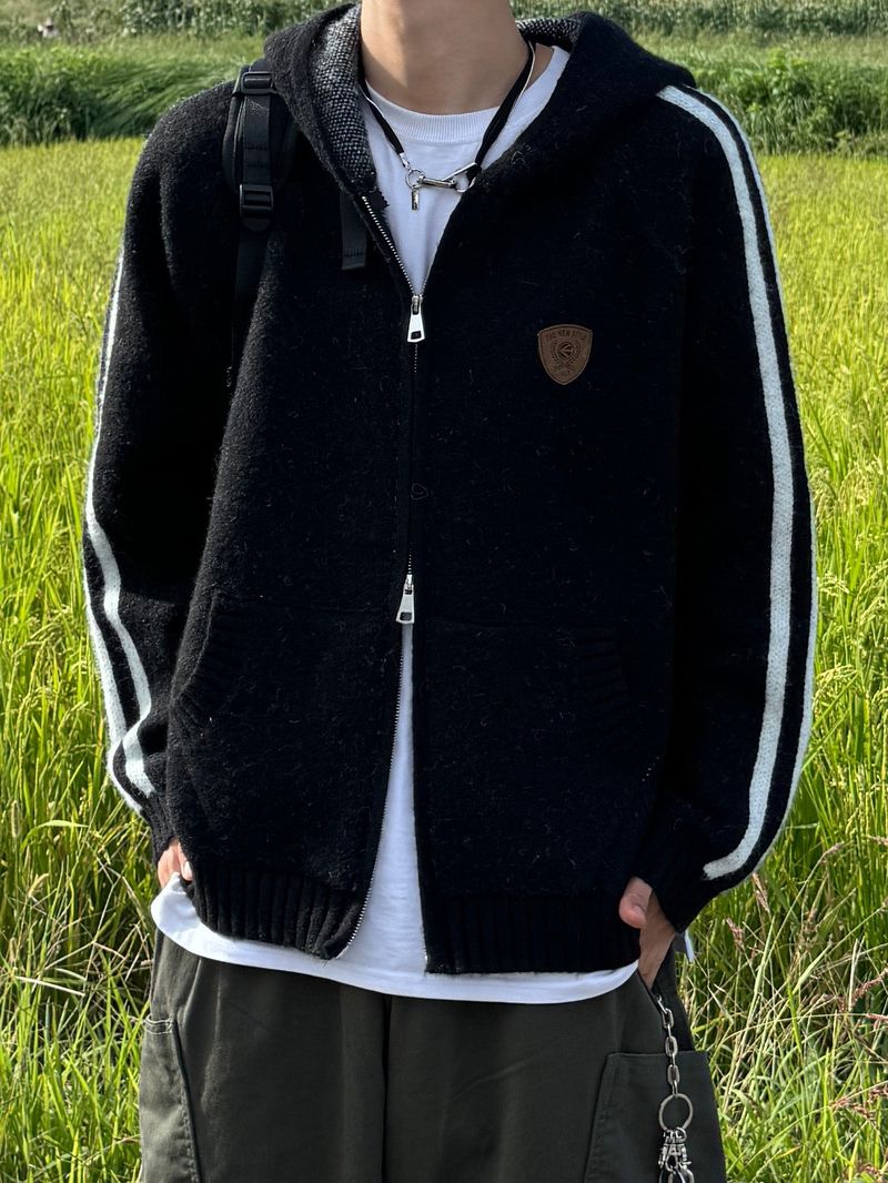 Veln Patch Knit Hooded Zip-Up (3 colors)