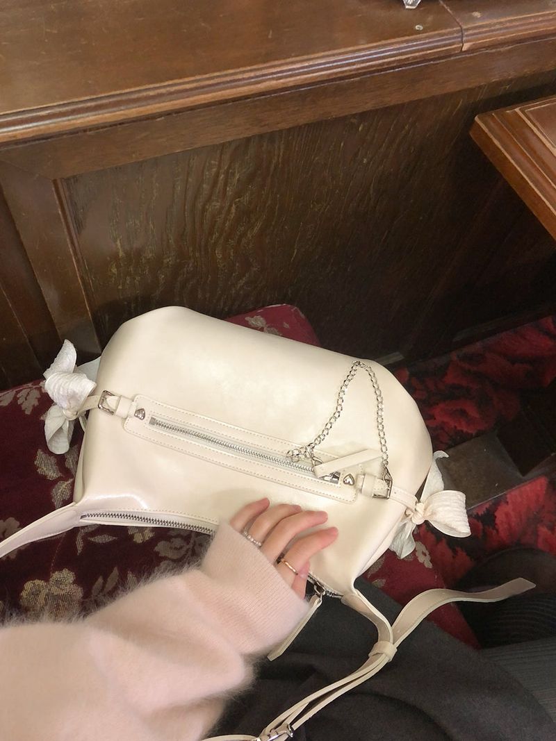 Belted ribbon bag_cream