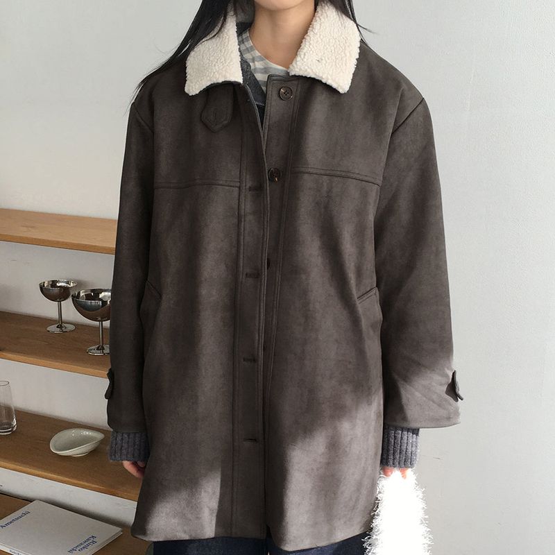 Agil Soft Collar Suede Quilted Midi Coat