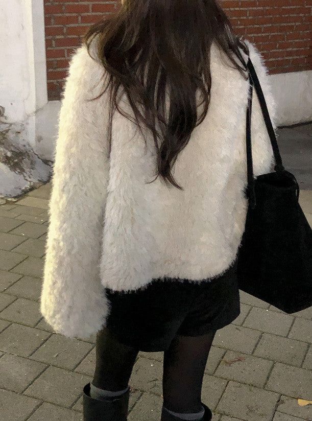 #Wish Collar Crop Fur Jacket (4color)