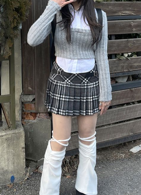 School Look Shirt Cardigan Layered Set