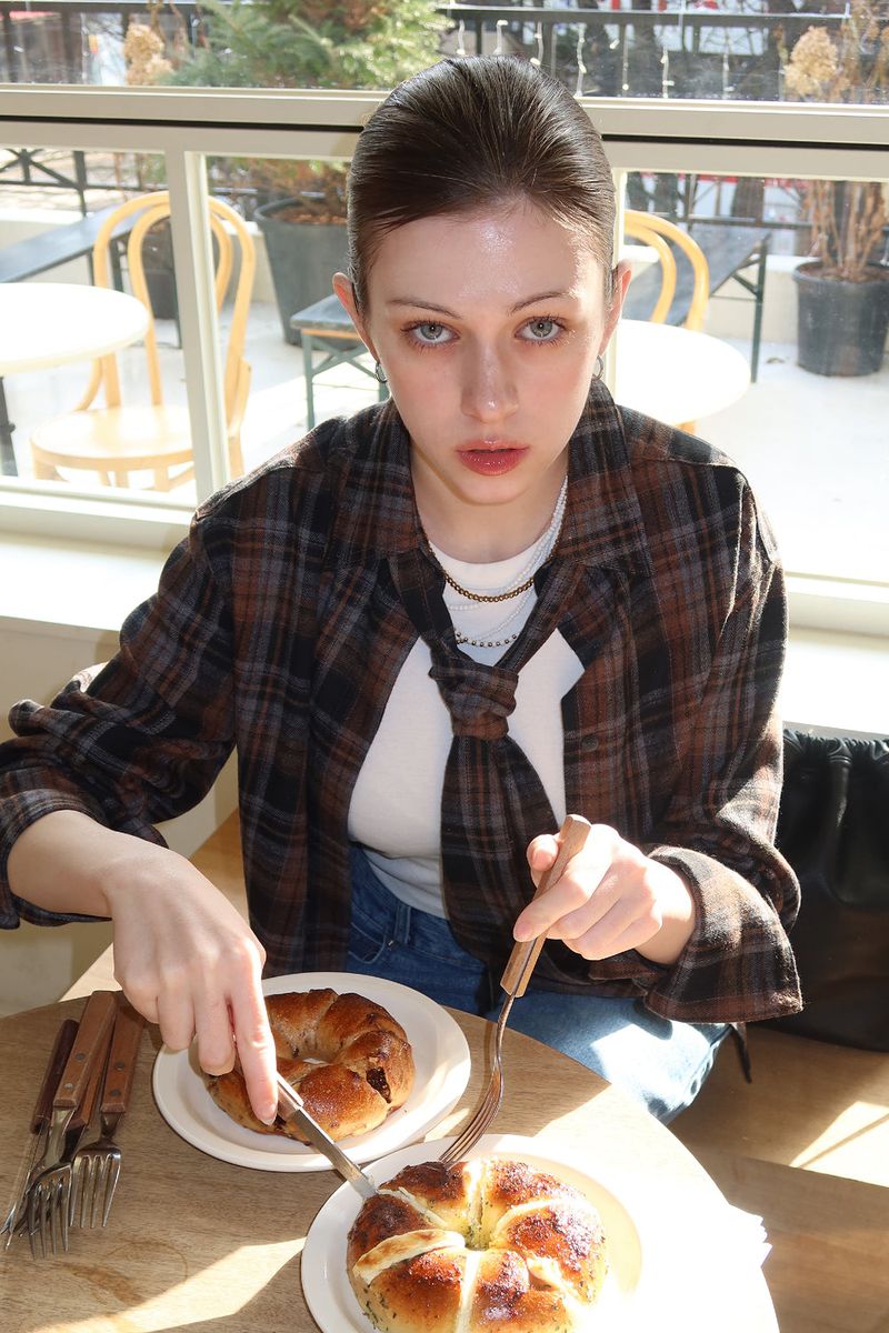 Loventina（ラヴェンティナ）の「SOFT FLANNEL TIE SHIRT_BEIGE（Tops）」