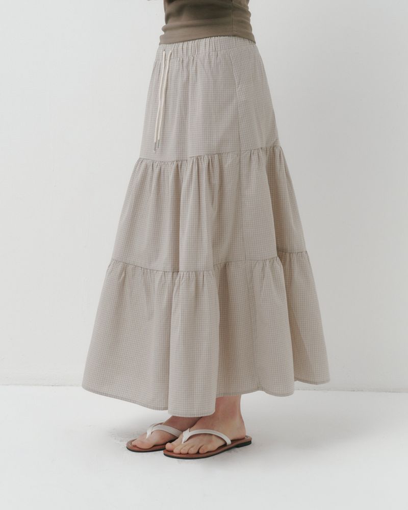 [MADE] Heidi, checkered tiered long skirt