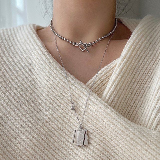 cho Ball Chain Heart Bold Daily Look Choker Short Necklace