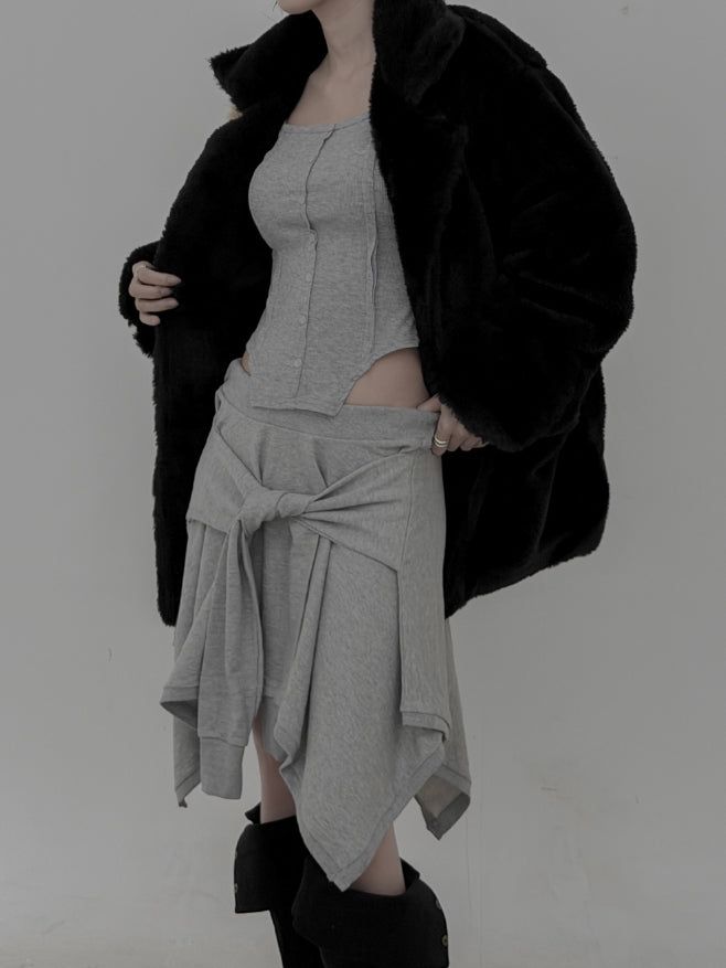 Knotted Unbalanced Sweat Midi Skirt
