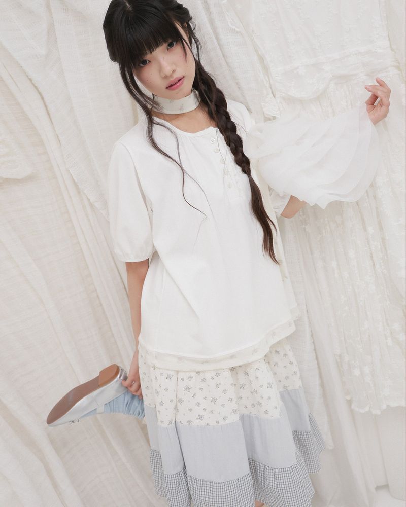 Blooming garden patchwork skirt / ivory