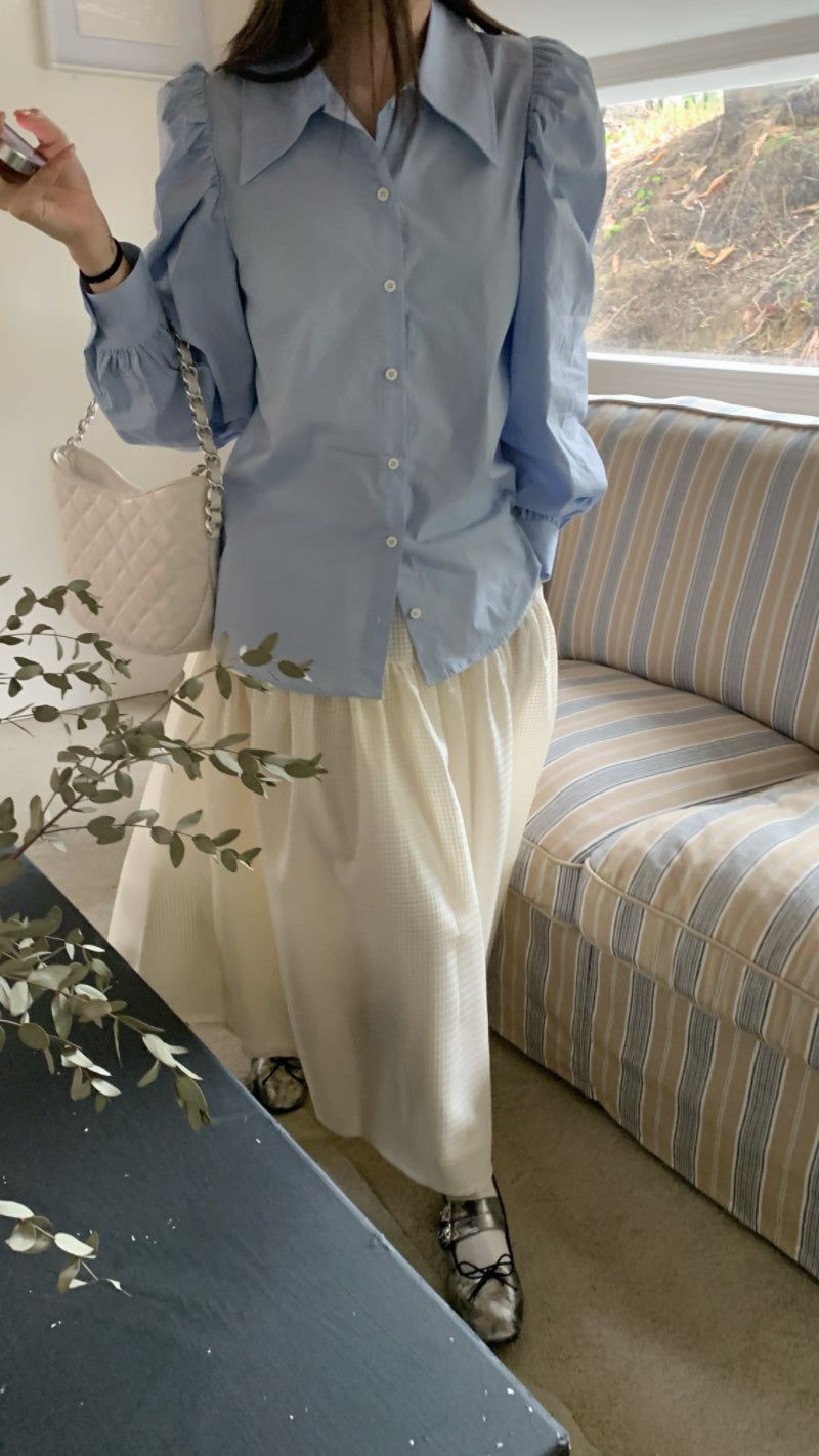 [SALE] Sora Back Point Shoulder Puff Blouse