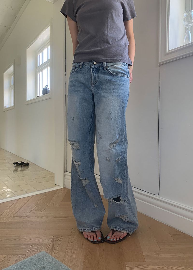 DAMAGE STRAIGHT DENIM (S-L)