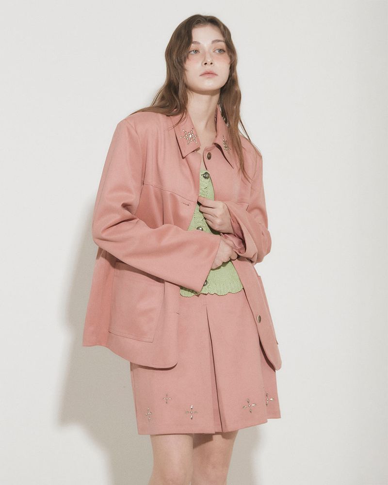 FAUX SUEDE STUDS JACKET [PINK]