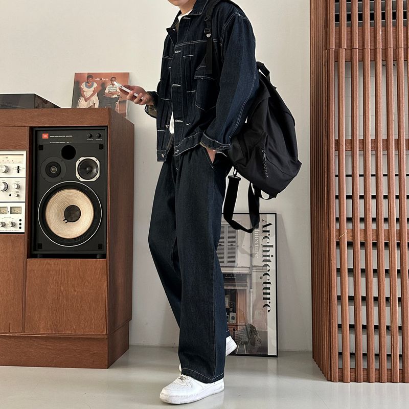 LMN log Oversized fit stitch denim setup jacket (2 colors)