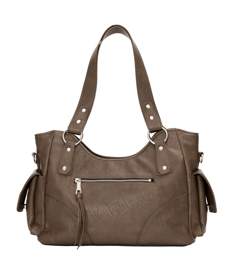 Studded Leather Shoulder Bag (Brown)