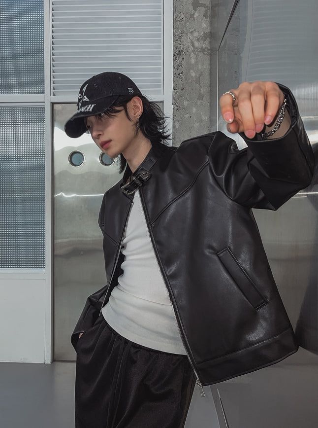 Kent western buckle leather jacket