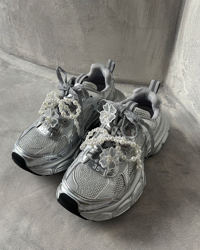 Cubic Silver Cowhide Hoop Sneakers