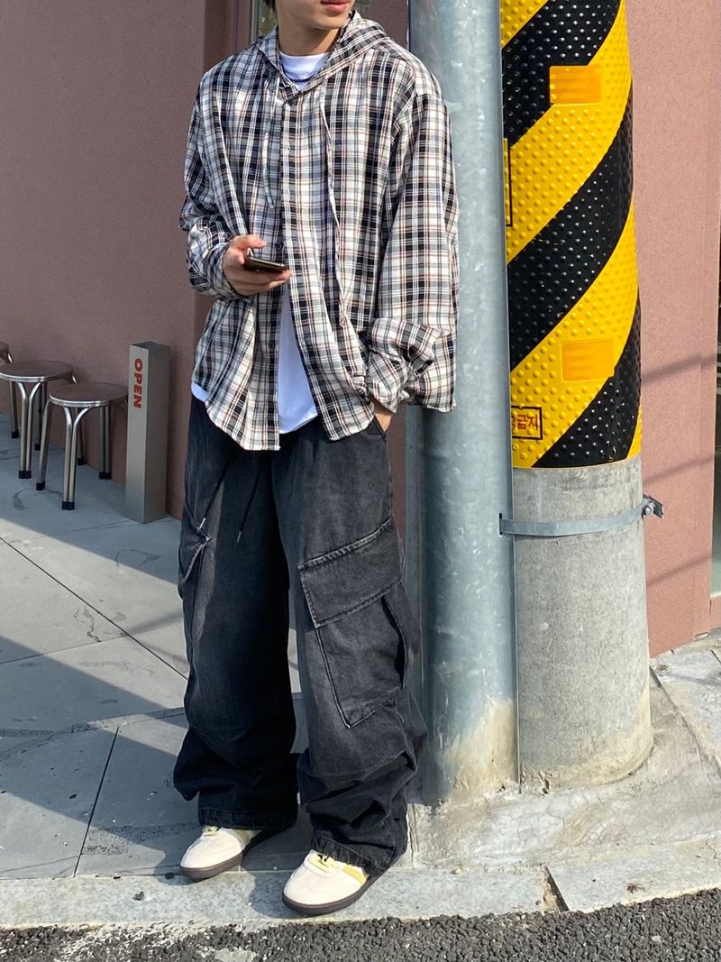 diagonal Washing balloon cargo denim pants 2C