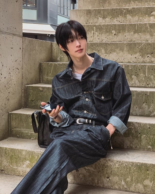 Friendly Pintuck Trucker Denim Jacket Pants Set