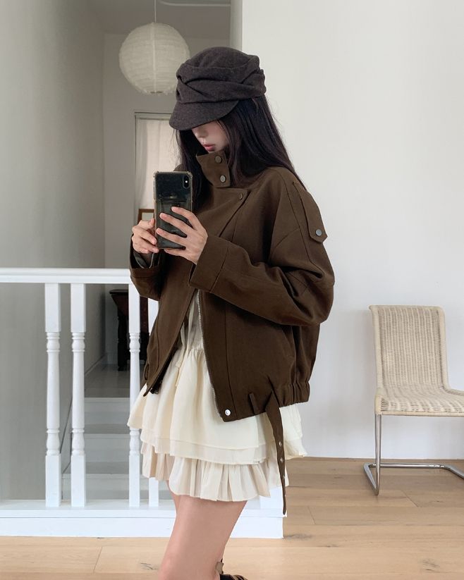 Senan Unbalance High-Neck Belted Jacket