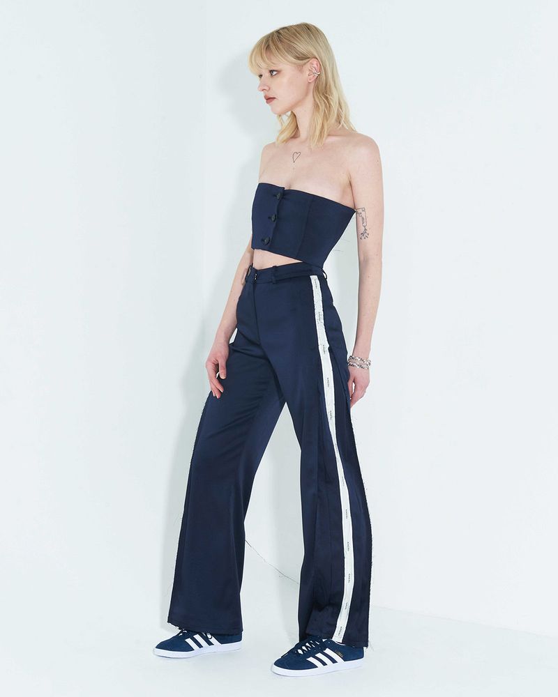 Raw Edge Button Tube Top _ Navy