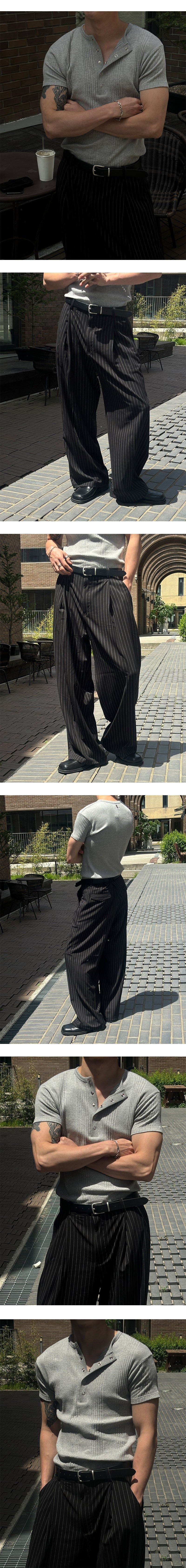  [S/S] Low stripe wide slacks(3color)
