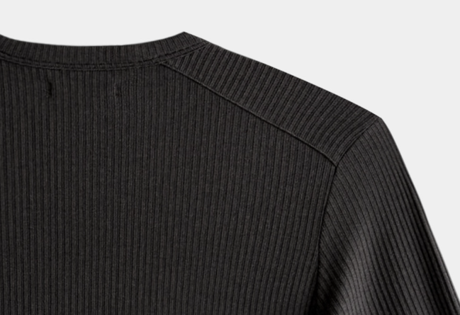 Look Authentic Ribbed Snap Button Henry Neck Slim Fit Knit Long Sleeve Ty