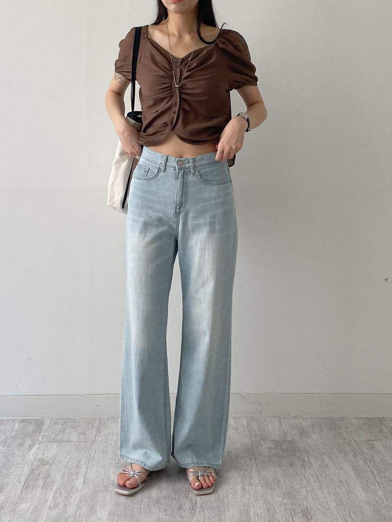 Besque Shirred Short Sleeve Blouse