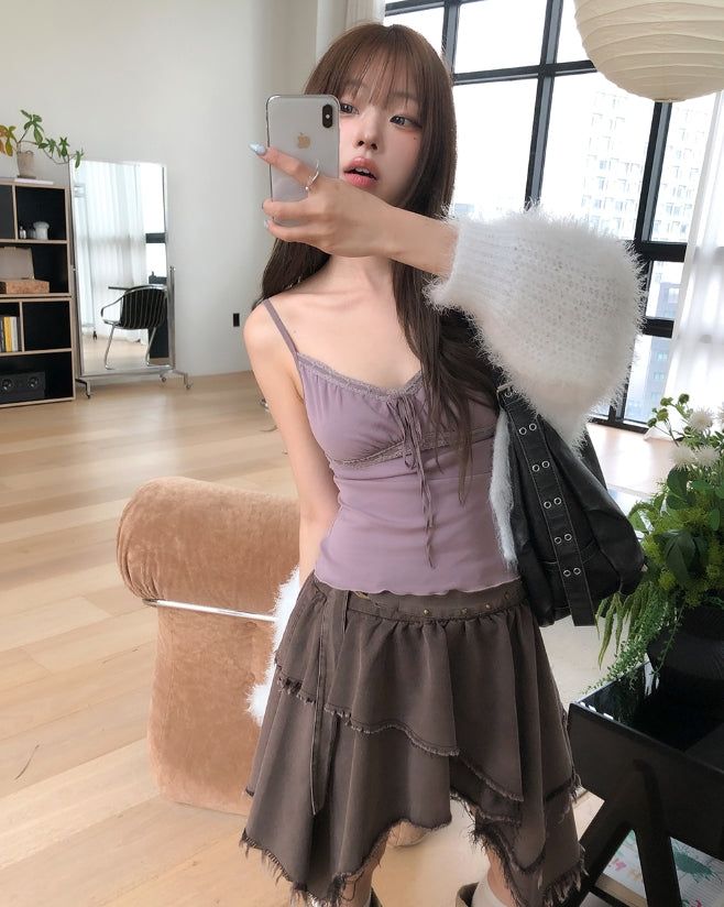 Marf Studded Grunge Unbalanced Skirt
