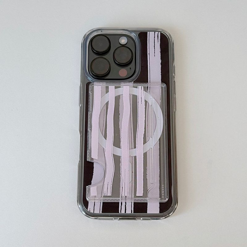 pink stripe magsafe clear card pocket