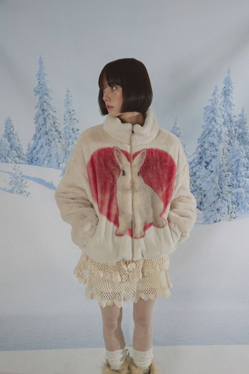 Rabbit Heart Fur Jacket BEIGE Ver.2