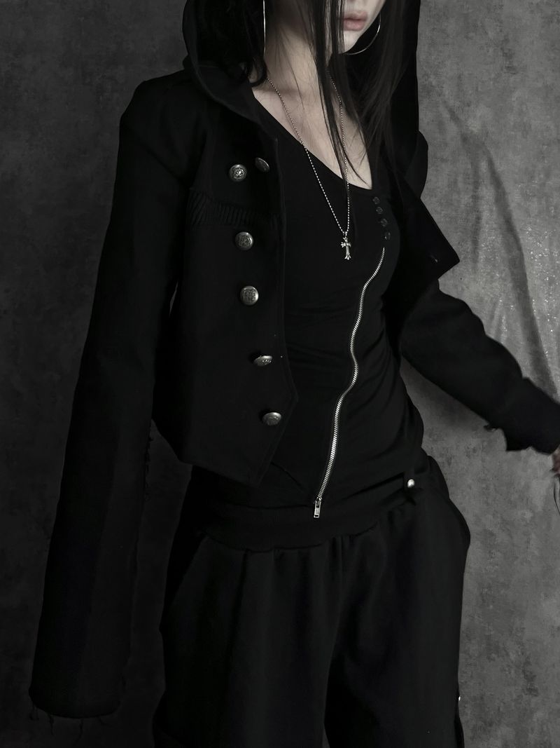 diagonal button color block jacket