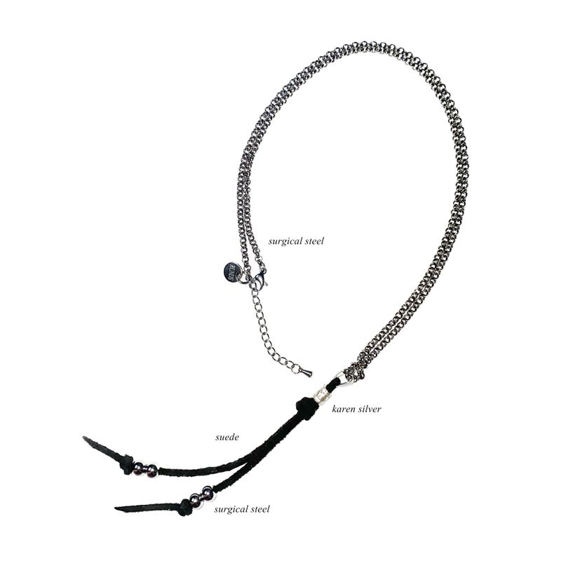 karen silver suede pendant necklace