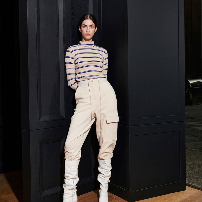 SAMUEL TURTLENECK TEE, LIGHT BEIGE+BLUE S