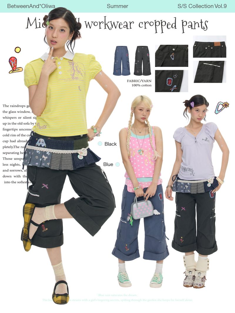 BETWEENANDxOliwa Original low-waist, slightly flared multi-pocket cropped pants for women – casual work pants for summer use