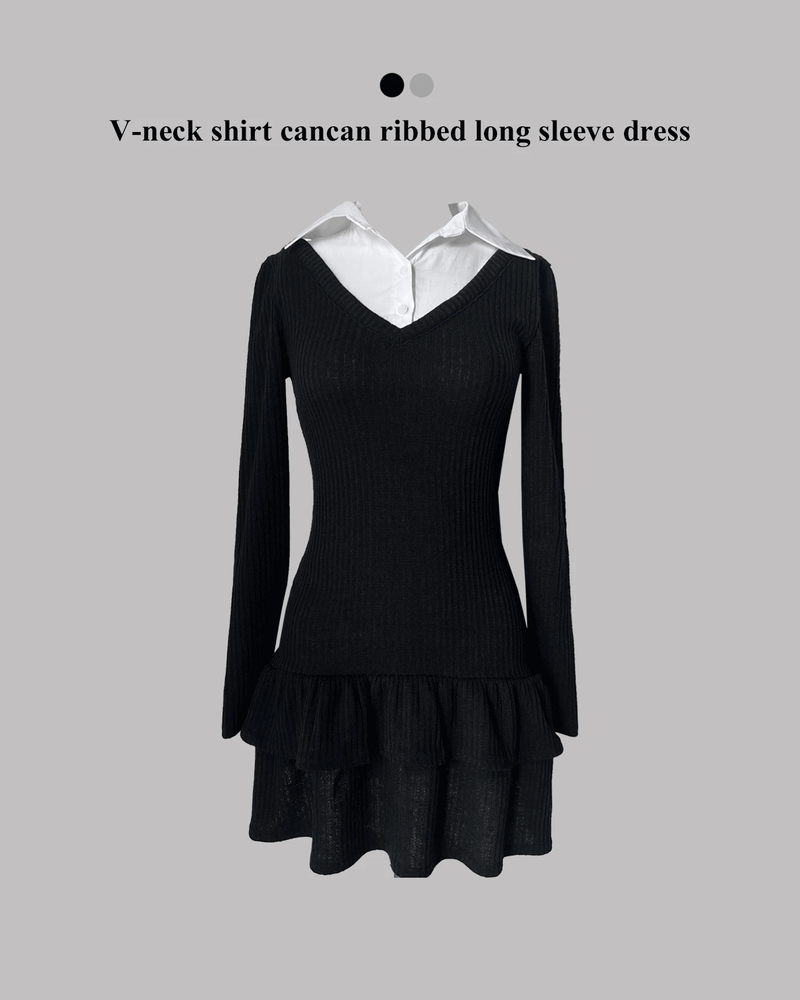 GUSTA（グスタ）の「 V-neck shirt cancan ribbed long sleeve dress (2 colors)（Dresses）」