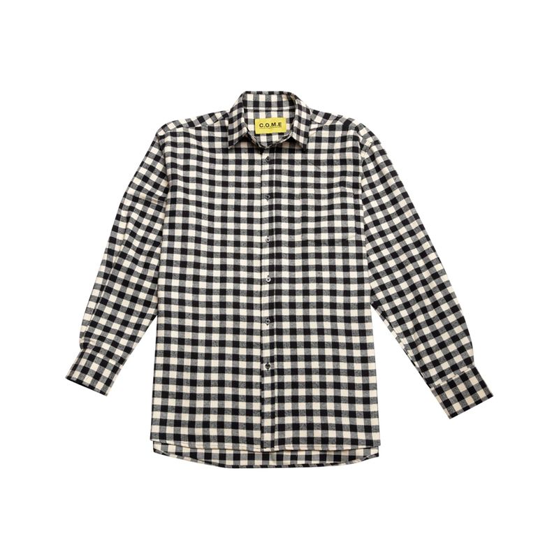 C.O.M.E（シーオーエムイー）の「[UNISEX] Oversized Drawstring Checked Shirt (BLACK)（Tops）」