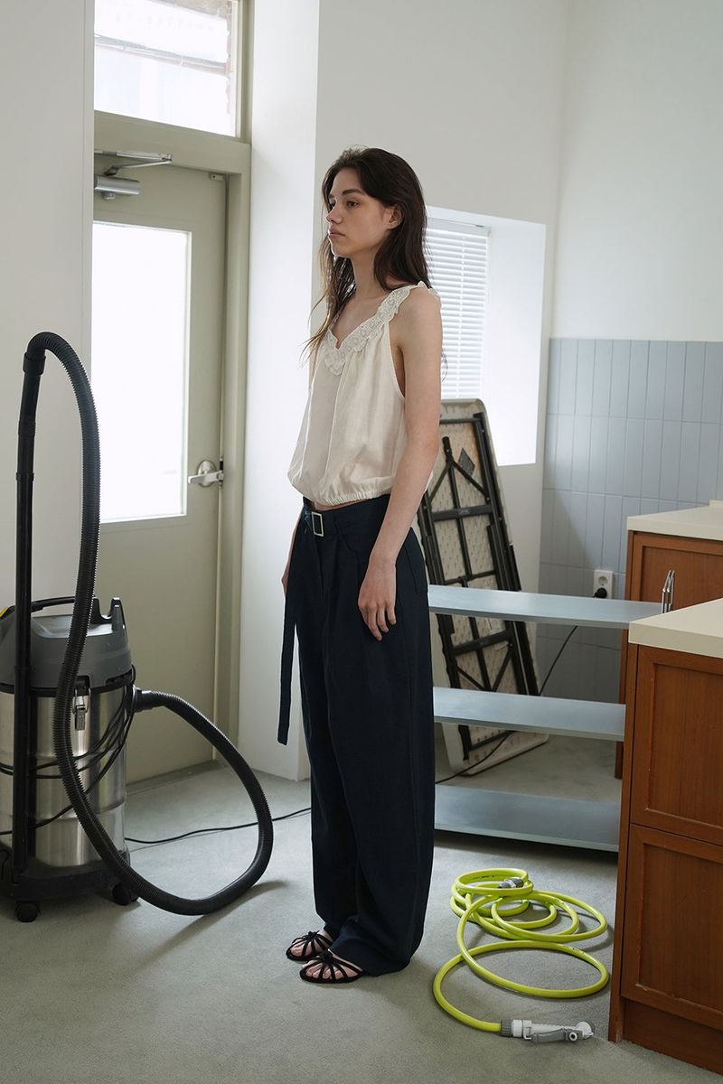 Linen belted pants_navy