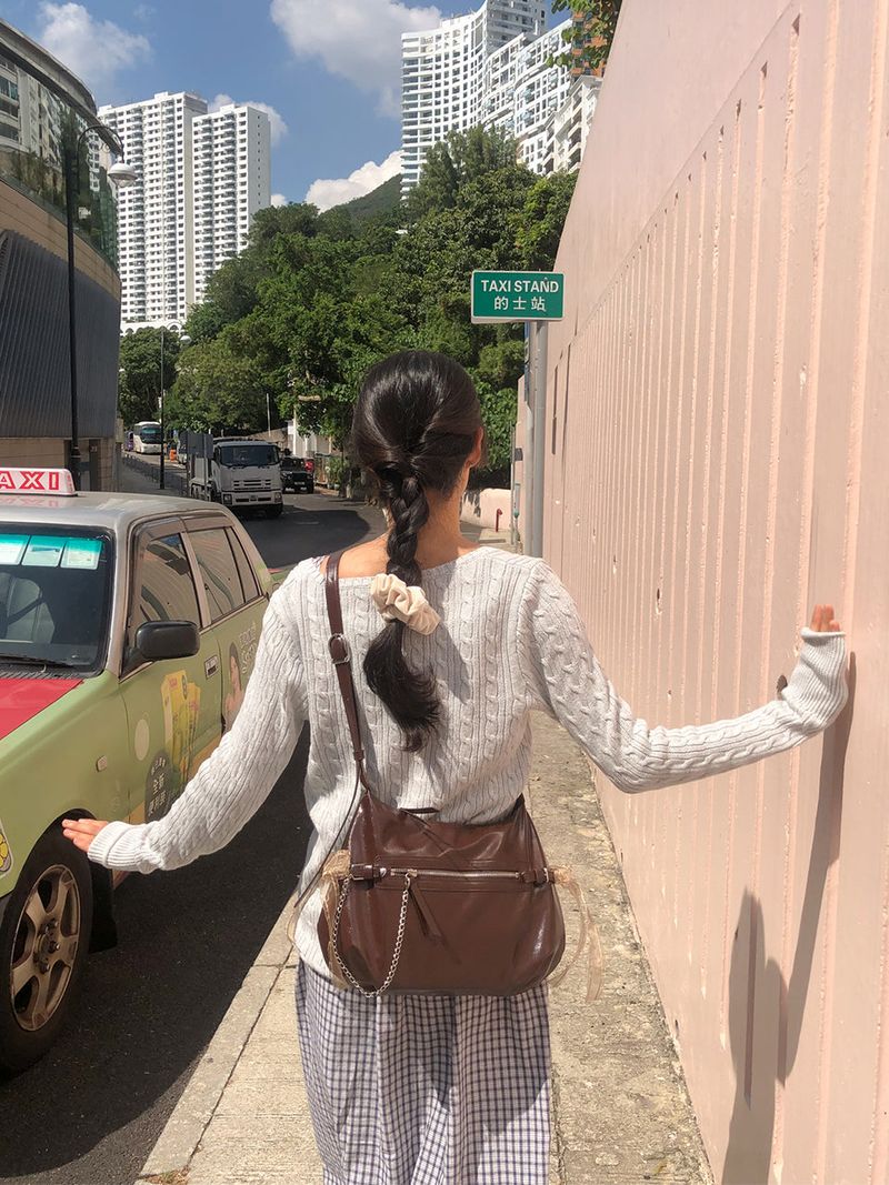 Belted ribbon bag_chocolate brown
