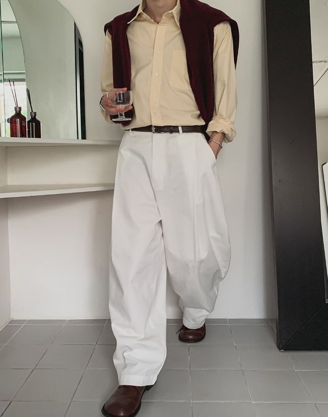 Onen One-Tuck Cotton Wide Slacks