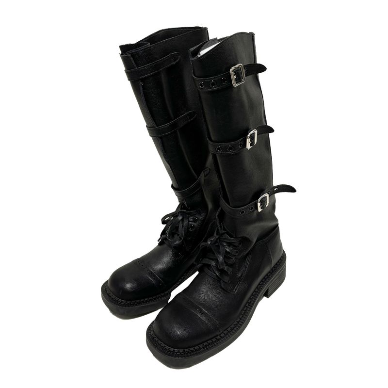Strap leather long boots