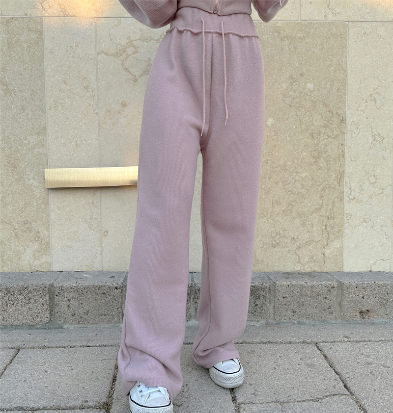 (ZIP-UP & PANTS SET!) 4 COLORS THICK FLEECE RIBBED CROPPED TRAINING PANTS