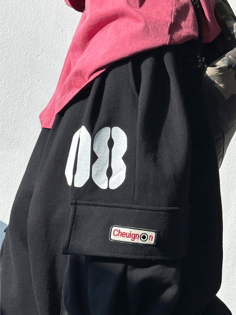 NUMBERING PATCH SWEAT BALLOON LOOSE WIDE CARGO PANTS 🩵🩶🖤 - 3 COLORS